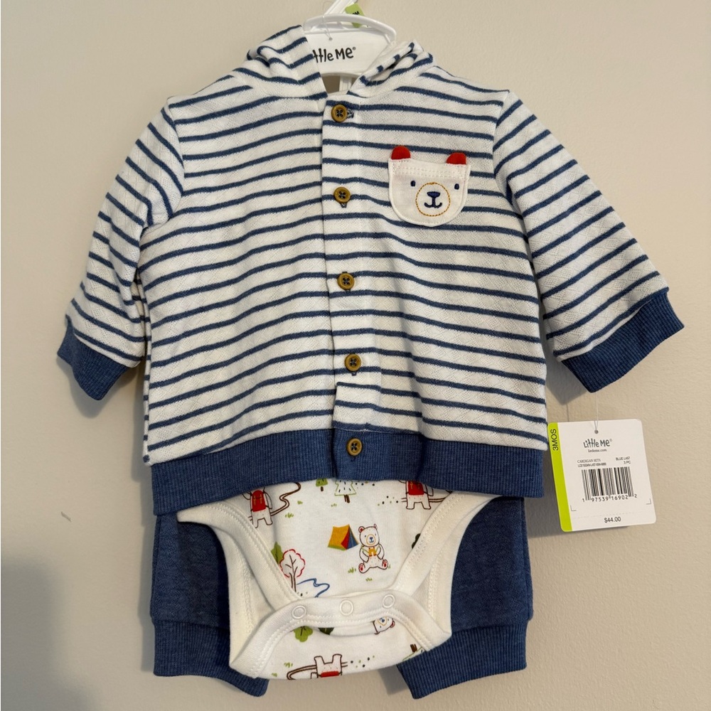 NWT LITTLE ME Blue Cardigan Set